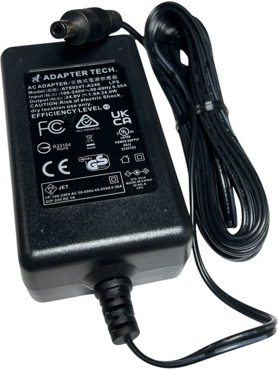 Adapter / Universele lader Input 100-240 v - Output 24 v - 1,0 A (24 w) Merk Adapter Tech Incl. 1,80 mtr laadkabel - afbeelding 3