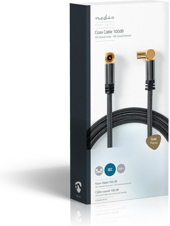 Coaxkabel - IEC (Coax) Male - IEC (Coax) Female - Verguld - 75 Ohm - Viervoudig Afgeschermd - 2.00 m - Rond - Katoen - Grijs / Gun Metal Grijs - Cover Window Box - afbeelding 7
