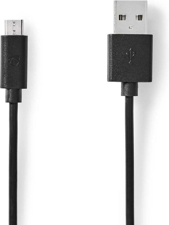 USB-Kabel - USB 2.0 - USB-A Male - USB Micro-B Male - 12 W - 480 Mbps - Vernikkeld - 2.00 m - Rond - PVC - Zwart - Doos - afbeelding 1