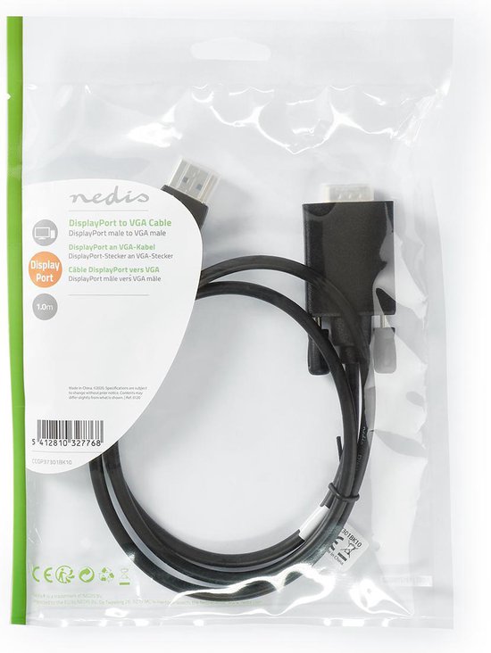 Nedis Displayport - Vga-kabel Displayport Male - Vga Male 2,0 M Zwart - afbeelding 5