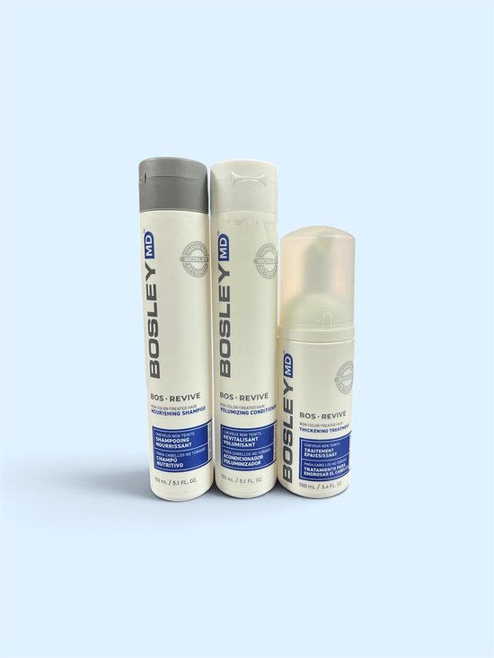 BosleyMD Bos Revive Nourishing shampoo 150ml, Volumizing Conditioner 150ml, Thickening Treatment 100ml - afbeelding 1