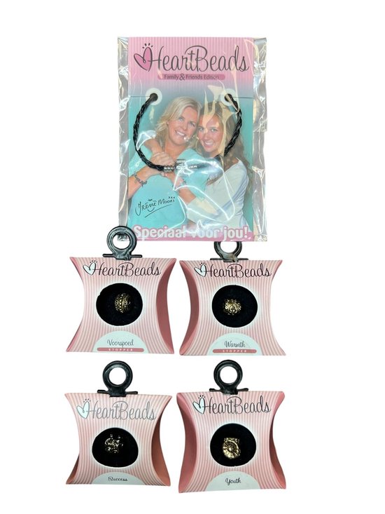 HeartBeads Armband PU Leer Zwart 19cm Met 4 Bedels (2 Bedels en 2 Stoppers) - afbeelding 1