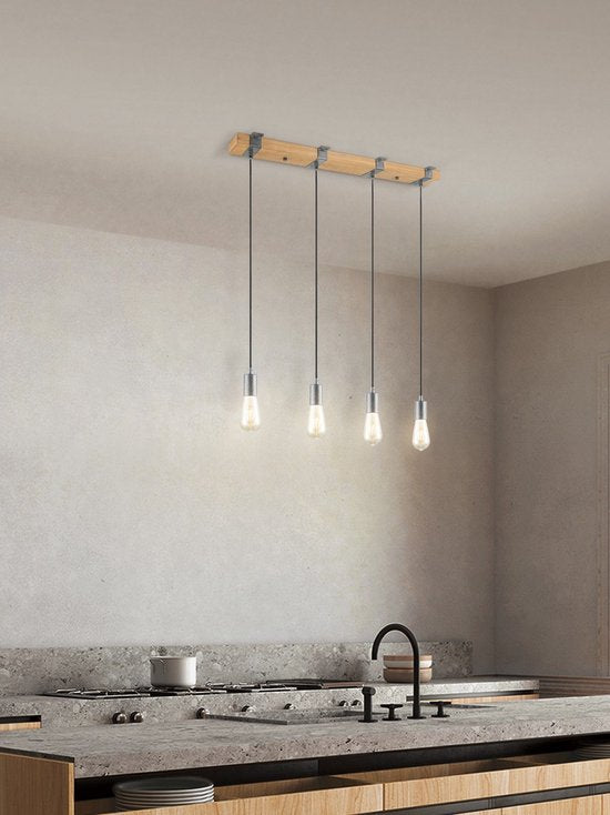 Home Sweet Home - Landelijke Hanglamp Denton - geschikt voor E27 LED lichtbron - 3 lichts hanglamp gemaakt van Hout - 70/14/110cm - Pendellamp - afbeelding 5