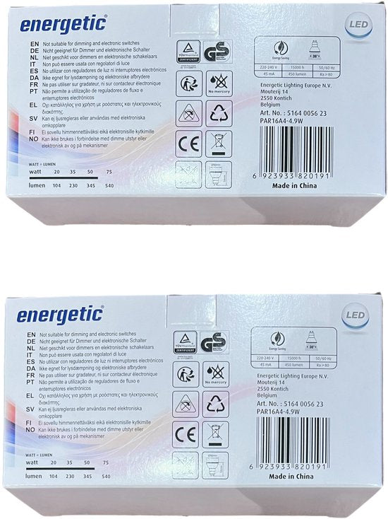 6 stuks (2 x 3) Spot Energetic GU10 4,9 W (64 W) Helder Wit (4000K) - afbeelding 2