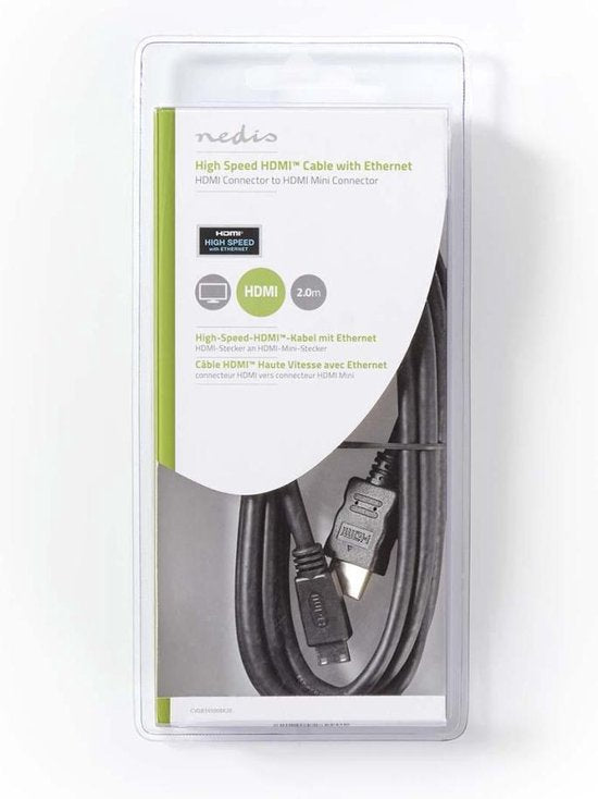 Nedis High Speed ​​HDMI-Kabel met Ethernet - HDMI Connector - HDMI Mini-Connector - 4K@30Hz - 10.2 Gbps - 2.00 m - Rond - PVC - Zwart - Doos - afbeelding 4