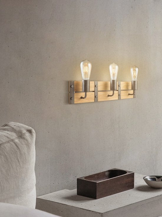 Home Sweet Home - Industriële Wandlamp Denton - Muurlamp gemaakt van hout - Antraciet - 55/11/13cm - wandlamp geschikt voor woonkamer, slaapkamer- geschikt voor E27 LED lichtbron - afbeelding 3