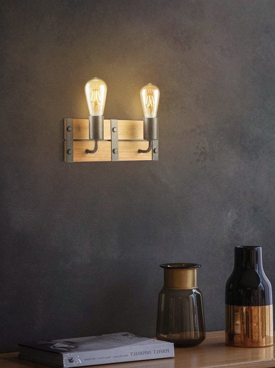 Home Sweet Home - Industriële Wandlamp Denton - Muurlamp gemaakt van hout - Antraciet - 35/11/13cm - wandlamp geschikt voor woonkamer, slaapkamer- - afbeelding 3