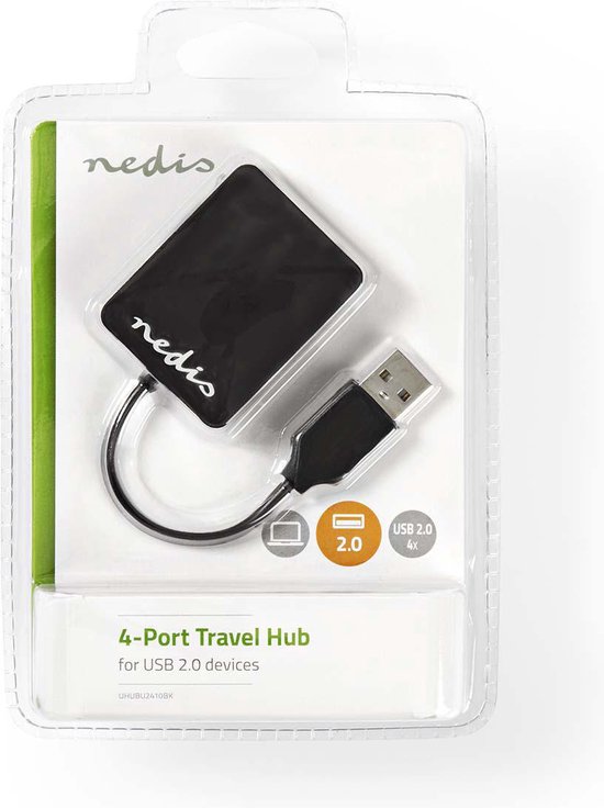 Nedis USB-Hub - USB-A Male - 4x USB A Female - 4-Poorts poort(en) - USB 2.0 - USB Gevoed - afbeelding 4