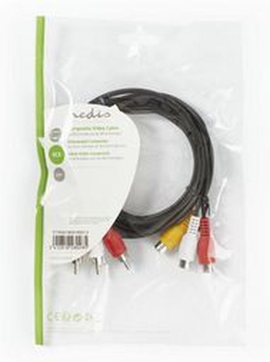 Composite Video Cable | 3x RCA Male - 3x RCA Female | m | Black - afbeelding 14