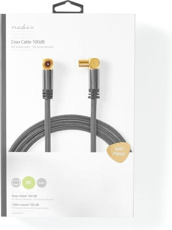 Nedis Coaxkabel - IEC (Coax) Male - IEC (Coax) Female - Verguld - 75 Ohm - Viervoudig Afgeschermd - 5.00 m - Rond - Katoen - Grijs / Gun Metal Grijs - Cover Window Box - afbeelding 7