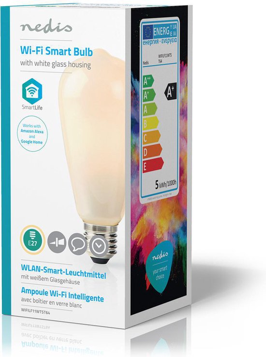 Nedis SmartLife LED Filamentlamp - Wi-Fi - E27 - 500 lm - 5 W - Warm Wit - 2700 - Glas - Android / IOS - ST64 - 1 Stuks - afbeelding 6