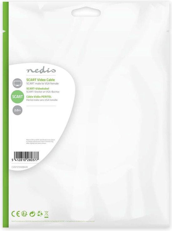 Nedis SCART-Kabel - SCART Male - VGA Female 15p - Vernikkeld - 480p - 2.00 m - Rond - PVC - Zwart - Label - afbeelding 6