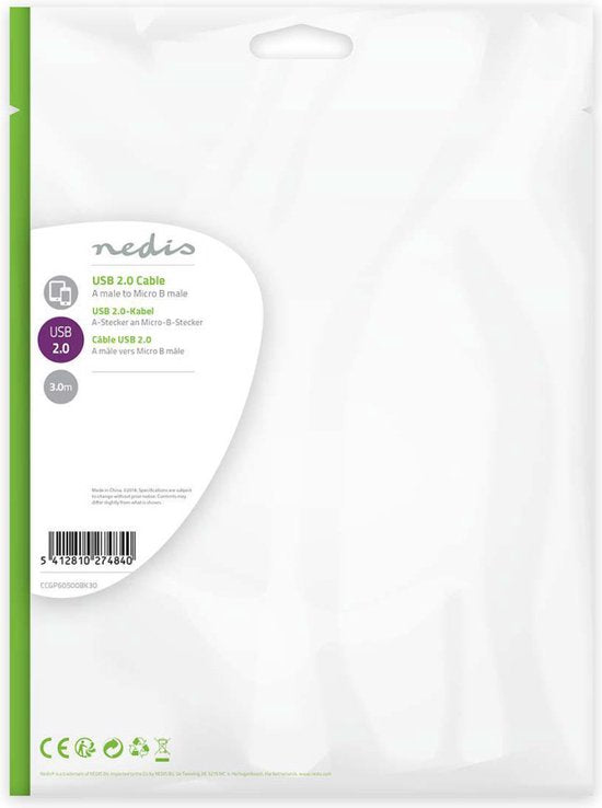 Nedis USB-kabel m 2.0 Micro-USB B Zwart - afbeelding 7