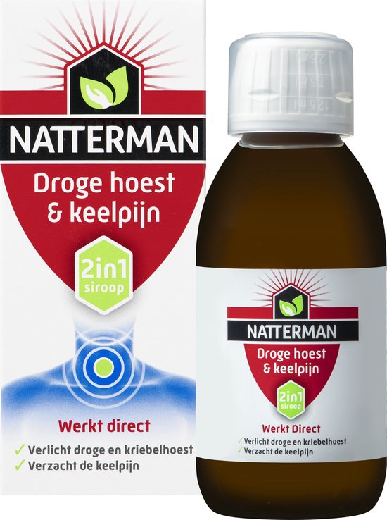 Natterman Droge Hoest & Keelpijn 2-in-1 Siroop - Verlicht droge en kriebelhoest - Verzacht de keelpijn - Hoestdrank - Medisch hulpmiddel - 150 ml - afbeelding 1