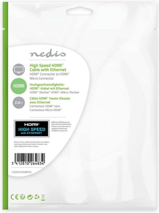 High Speed HDMIâ„¢-kabel met Ethernet | HDMIâ„¢-connector - HDMIâ„¢-micro-connector | 1,5 m | Zwart - afbeelding 12