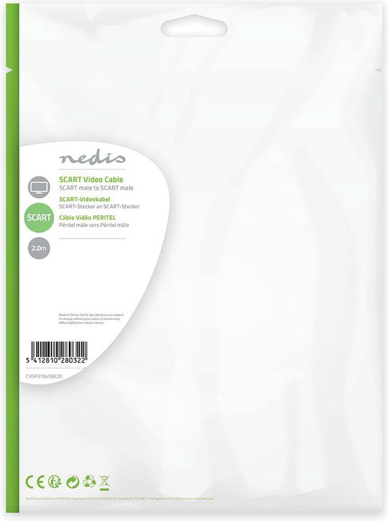 Nedis SCART-Kabel - SCART Male - SCART Male - Vernikkeld - 480p - 2.00 m - Plat - PVC - Zwart - Envelop - afbeelding 3