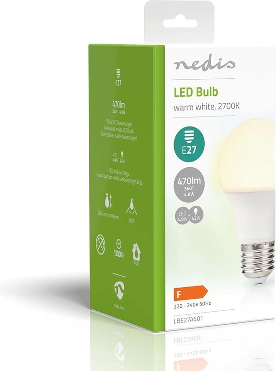 Nedis LED-Lamp E27 - A60 - 4.9 W - 470 lm - 2700 - Warm Wit - Retrostijl - Frosted - 1 Stuks - afbeelding 7
