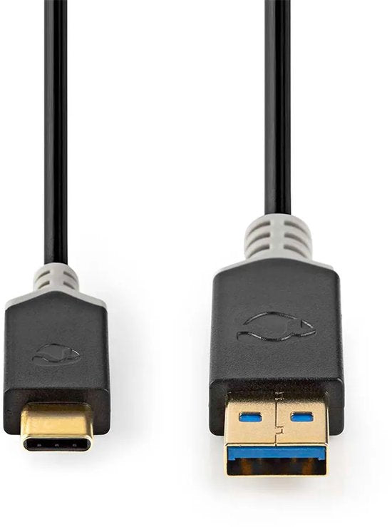 Nedis USB-Kabel - USB 3.2 Gen 1 - USB-A Male - USB-C Male - 60 W - 5 Gbps - Verguld - 1.00 m - Rond - PVC - Antraciet - Doos - afbeelding 2
