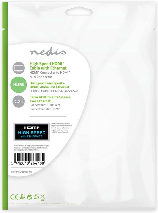 Nedis HDMI kabel m HDMI Type A (Standaard) HDMI Type C (Mini) Zwart - afbeelding 14