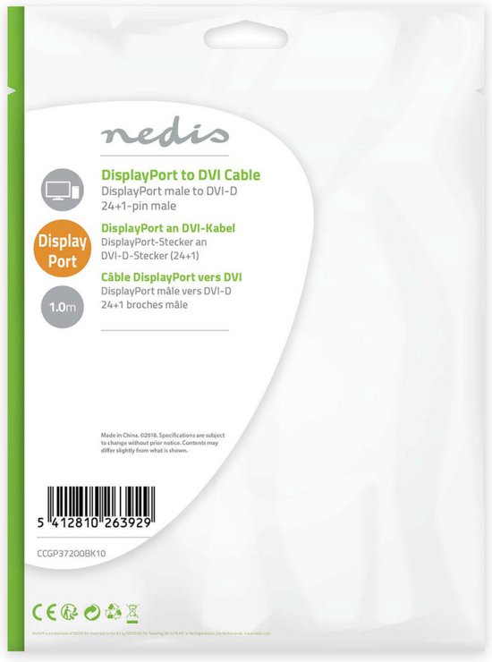 | DisplayPort Male | DVI-D 24+1-Pins Male | | | m | | | Zwart | - afbeelding 5