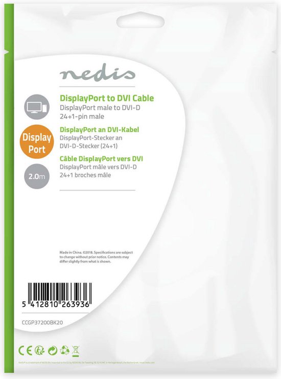 | DisplayPort Male | DVI-D 24+1-Pins Male | | | m | | | Zwart | - afbeelding 16