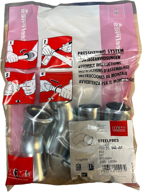 Steelpres C-staal M 42mm persfitting bocht MF 45° - afbeelding 2