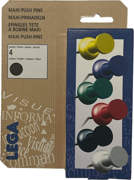 Lega Maxi Push Pins Zwart 6 x 4 stuks - afbeelding 2