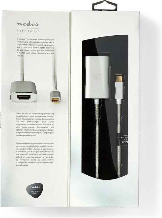 Nedis USB-C Adapter - USB 3.2 Gen 1 - USB-C Male - HDMI Output - 4K@60Hz - Power delivery - 2.00 m - Rond - Verguld - Gevlochten / Nylon - Zilver - Cover Window Box - afbeelding 5