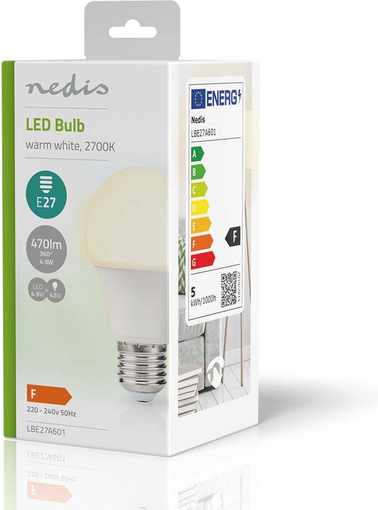 Nedis LED-Lamp E27 - A60 - 4.9 W - 470 lm - 2700 - Warm Wit - Retrostijl - Frosted - 1 Stuks - afbeelding 5
