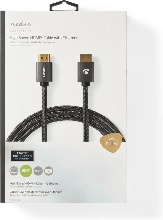 Nedis High Speed ​​HDMI-Kabel met Ethernet - HDMI Connector - HDMI Connector - 4K@60Hz - ARC - 18 Gbps - 0.50 m - Rond - Katoen - Grijs / Gun Metal Grijs - Cover Window Box - afbeelding 10