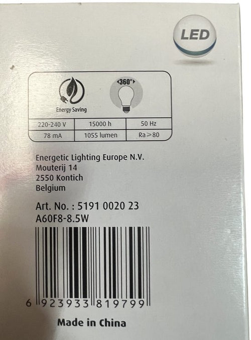 15 x Energetic LED lamp E27 fitting A60 8.5 W (75w) Wit Licht (4000K) 1055 Lumen Mat Glas - afbeelding 2