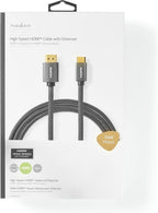 Nedis High Speed ​​HDMI-Kabel met Ethernet - HDMI Connector - HDMI Mini-Connector - 4K@60Hz - 18 Gbps - 2.00 m - Rond - Katoen - Antraciet / Gun Metal Grijs - Cover Window Box - afbeelding 12