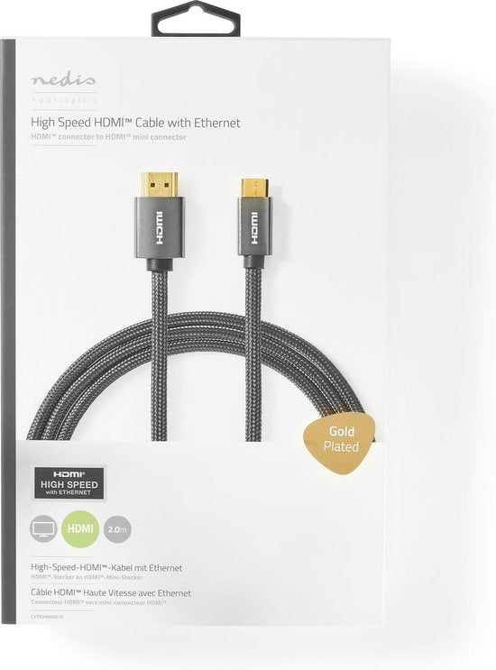 Nedis High Speed ​​HDMI-Kabel met Ethernet - HDMI Connector - HDMI Mini-Connector - 4K@60Hz - 18 Gbps - 2.00 m - Rond - Katoen - Antraciet / Gun Metal Grijs - Cover Window Box - afbeelding 12