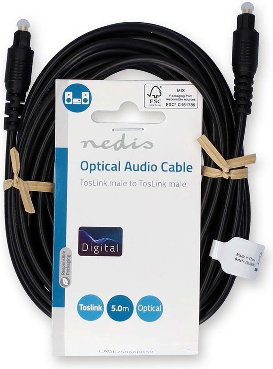 Nedis Optische Audiokabel - TosLink Male - TosLink Male - m - Rond - PVC - Zwart - afbeelding 2