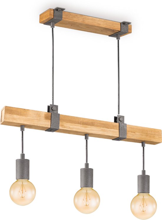 Home Sweet Home - Landelijke Hanglamp Denton - geschikt voor E27 LED lichtbron - 3 lichts hanglamp gemaakt van Hout - 60/14/128cm - Pendellamp geschikt voor woonkamer, slaapkamer en keuken - afbeelding 1