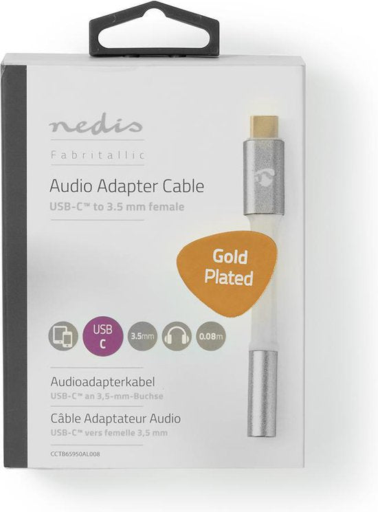 Nedis USB-C Adapter - USB 2.0 - USB-C Male - 3,5 mm Female - 0.08 m - Rond - Verguld - Gevlochten / Nylon - Wit / Zilver - Cover Window Box - afbeelding 5