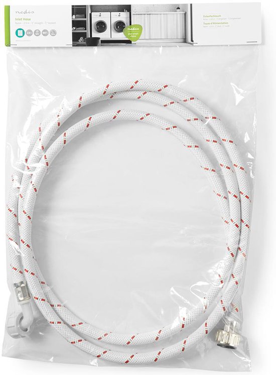 Nedis Nylon Toevoerslang - 3/4'' - 3/4'' - 10 Bar - 2.50 m - Toepassing: Schotel / Wasmachine - Nylon - Rood / Wit - afbeelding 3