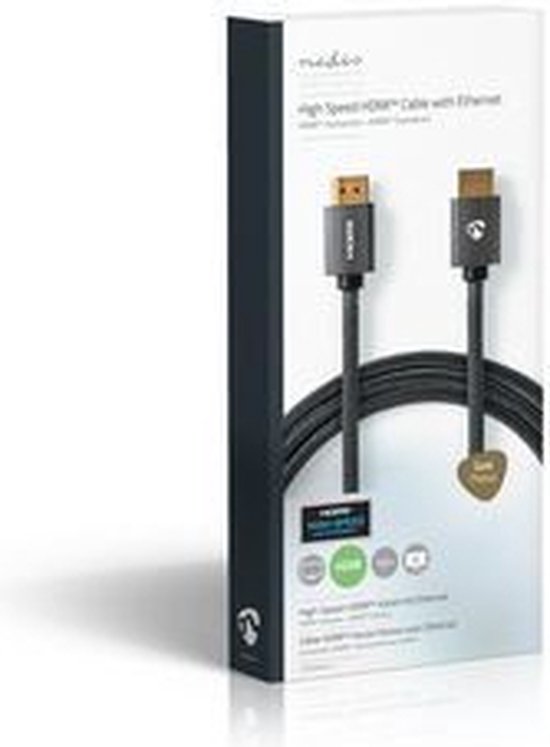 Nedis High Speed ​​HDMI-Kabel met Ethernet - HDMI Connector - HDMI Connector - 4K@60Hz - ARC - 18 Gbps - 1.00 m - Rond - Katoen - Gun Metal Grijs - Cover Window Box - afbeelding 15