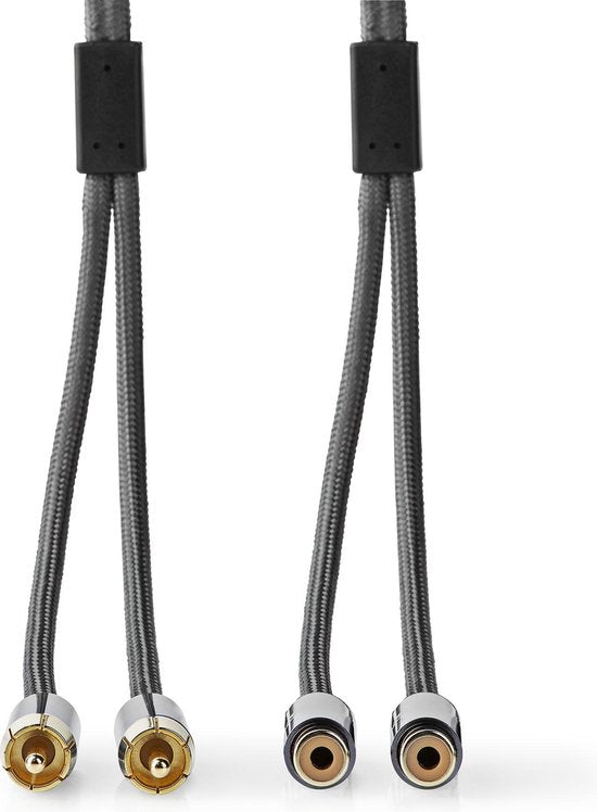 Stereo-Audiokabel - 2x RCA Male - 2x RCA Female - Verguld - 2.00 m - Rond - Grijs / Gun Metal Grijs - Cover Window Box - afbeelding 7