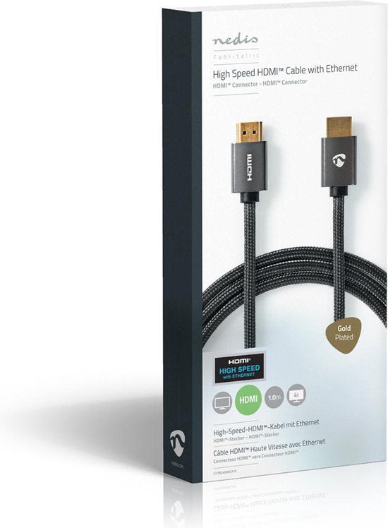 Nedis High Speed ​​HDMI-Kabel met Ethernet - HDMI Connector - HDMI Connector - 4K@60Hz - ARC - 18 Gbps - 1.00 m - Rond - Katoen - Gun Metal Grijs - Cover Window Box - afbeelding 8