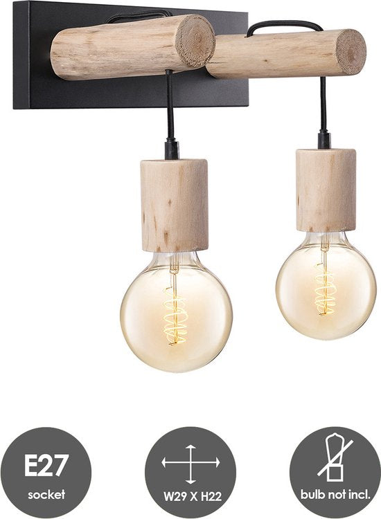 Home Sweet Home - Landelijke Wandlamp Billy - Muurlamp gemaakt van hout - Zwart - 29/20/22cm - wandlamp geschikt voor woonkamer, slaapkamer- - afbeelding 2