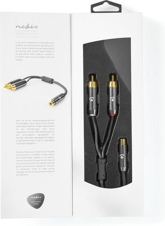 Nedis Subwoofer-Kabel - 2x RCA Male - RCA Female - Verguld - 0.20 m - Rond - 4.5 mm - Antraciet / Gun Metal Grijs - Cover Window Box - afbeelding 4
