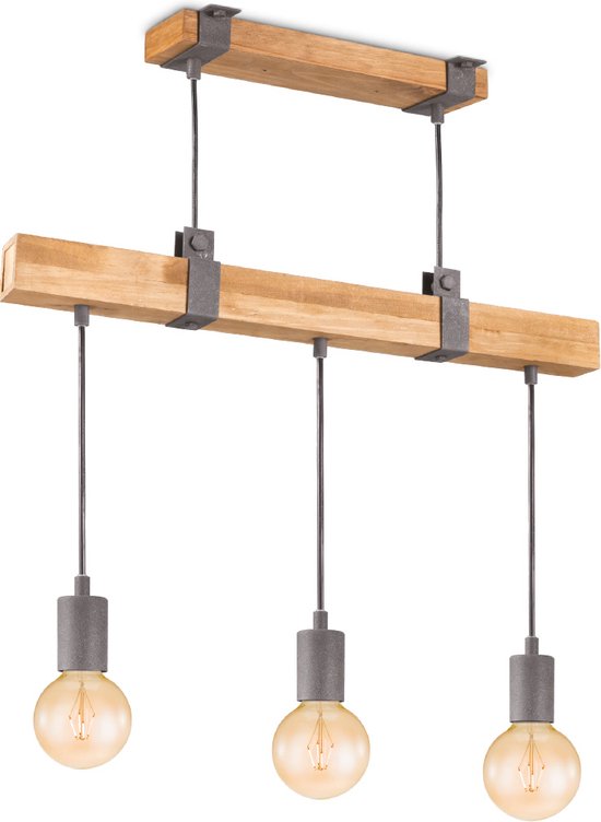 Home Sweet Home - Landelijke Hanglamp Denton - geschikt voor E27 LED lichtbron - 3 lichts hanglamp gemaakt van Hout - 60/14/128cm - Pendellamp geschikt voor woonkamer, slaapkamer en keuken - afbeelding 2