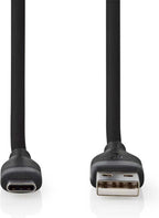 Nedis USB-Kabel - USB 2.0 - USB-A Male - USB-C Male - 15 W - 480 Mbps - Vernikkeld - 1.50 m - Rond - Silicone - Zwart - Doos - afbeelding 1