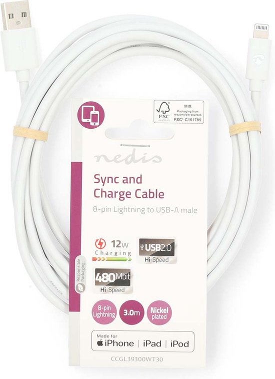 Nedis Lightning naar USB kabel - zwart - meter - afbeelding 54