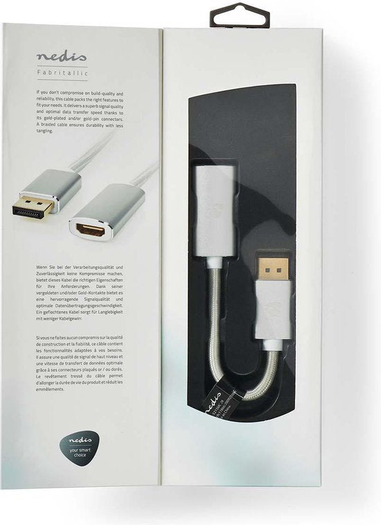 Nedis DisplayPort-Kabel - DisplayPort Male - HDMI Output - 4K@60Hz - Verguld - 0.20 m - Rond - Gevlochten - Zilver - Cover Window Box - afbeelding 2