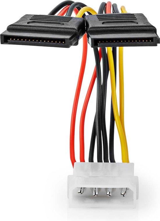 Nedis Interne Voedingskabel - Molex Male - 2x SATA 15-Pins Female - Verguld - 0.15 m - Rond - PVC - Multicolour - Envelop - afbeelding 2