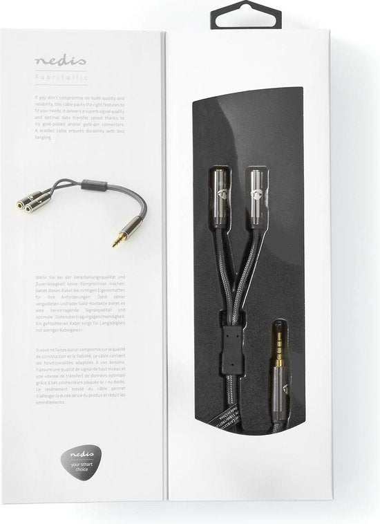 Nedis Stereo-Audiokabel - 3,5 mm Male - 2x 3,5 mm Female - Verguld - 0.20 m - Rond - Grijs / Gun Metal Grijs - Cover Window Box - afbeelding 4