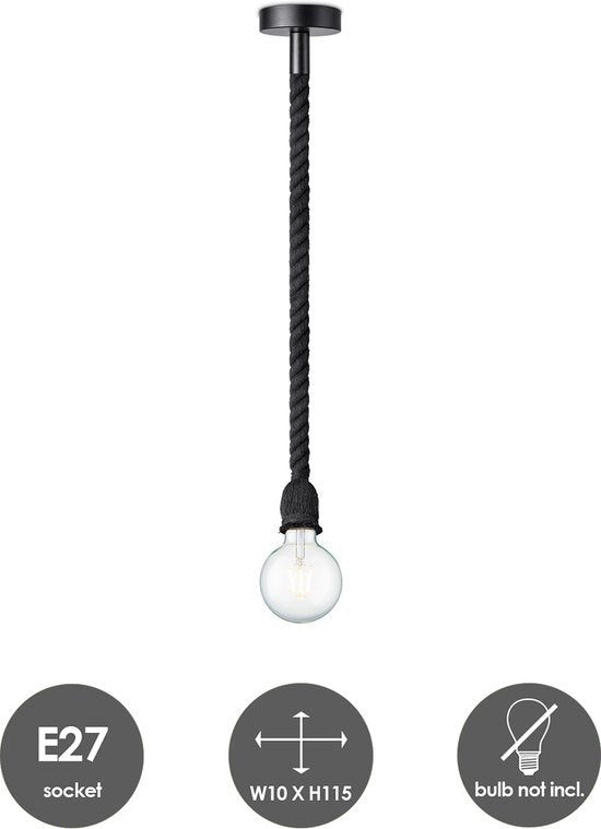 Home Sweet Home - Landelijke Hanglamp Leonardo - hanglamp gemaakt van Katoen - Zwart - 10/10/115cm - Pendellamp geschikt voor woonkamer, slaapkamer - afbeelding 2