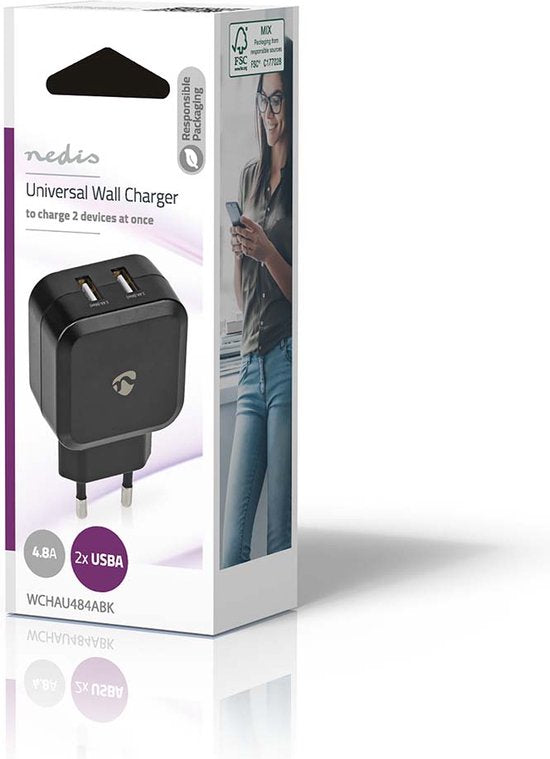 Wandoplader | 4,8 A | 2 uitgangen | USB-A | - afbeelding 4